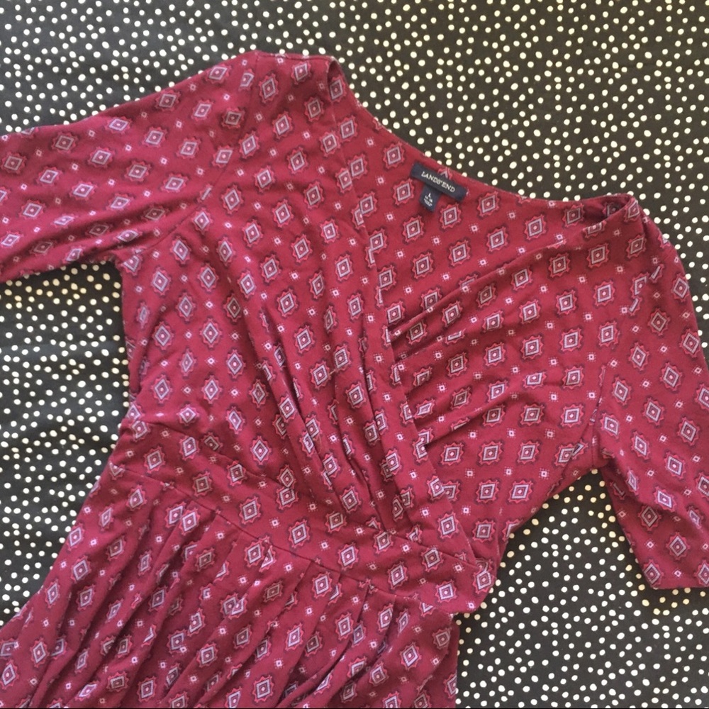 {Land’s End} Printed Burgundy Fit and Flare Dress